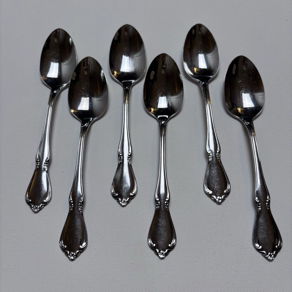 VTG Oneida Oneidacraft Deluxe Chateau Stainless Flatware Teaspoons Set Of 6